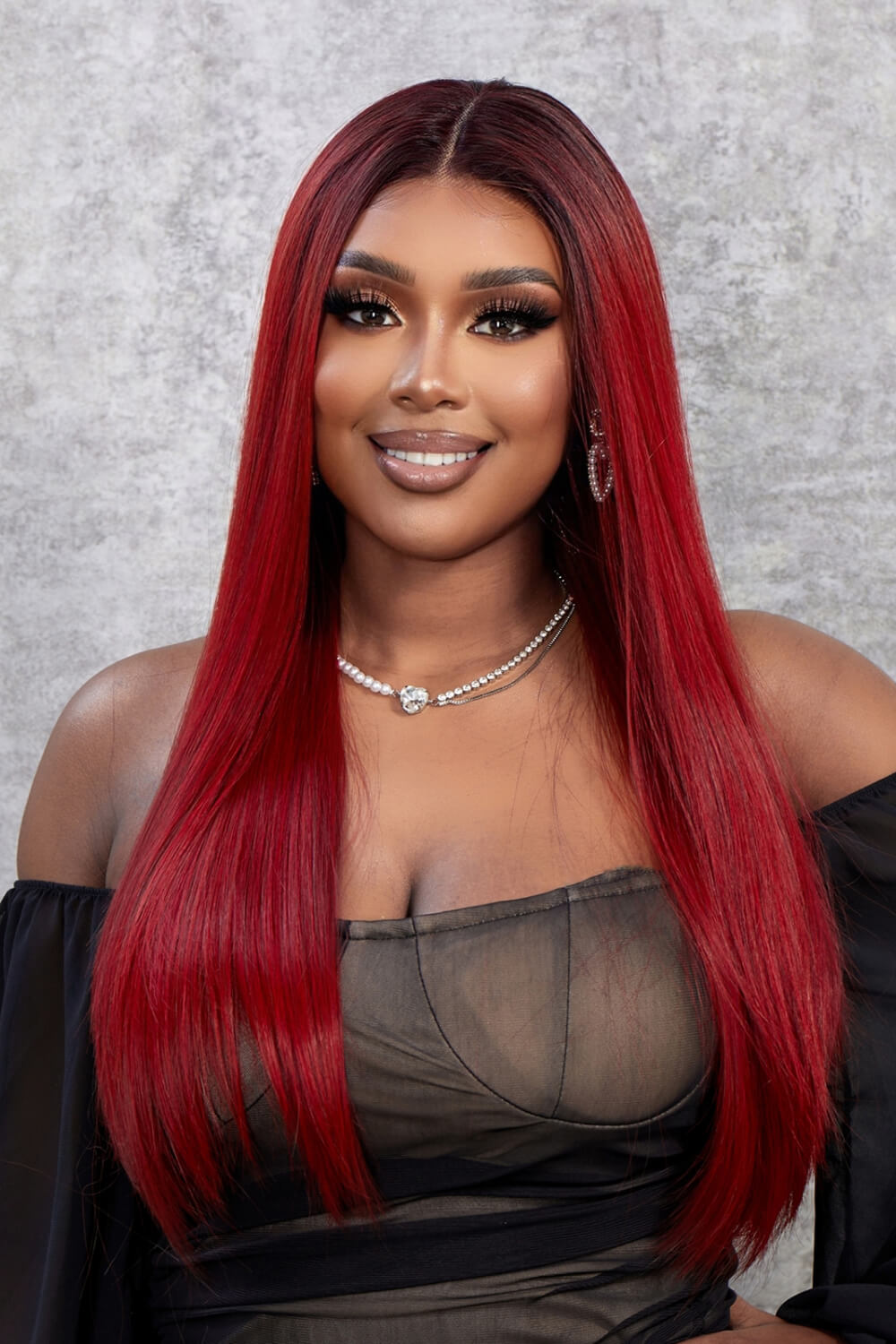 13*2&quot; Lace Front Wigs Synthetic Straight 26&quot; 150% Density Red Ombre One Size Accessories/Headwear by Trendsi | Fleurcouture