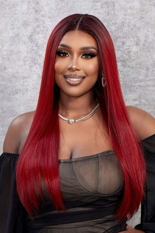 13*2" Lace Front Wigs Synthetic Straight 26" 150% Density Red Ombre One Size Accessories/Headwear by Trendsi | Fleurcouture