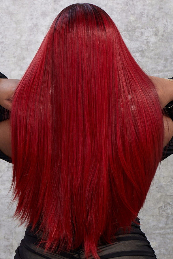 13*2" Lace Front Wigs Synthetic Straight 26" 150% Density Red Ombre One Size Accessories/Headwear by Trendsi | Fleurcouture