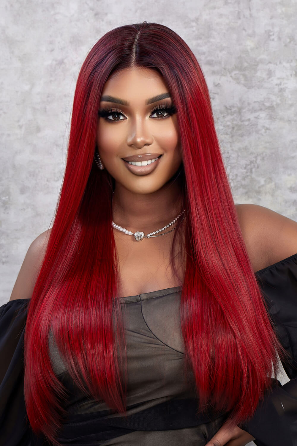 13*2&quot; Lace Front Wigs Synthetic Straight 26&quot; 150% Density Red Ombre One Size Accessories/Headwear by Trendsi | Fleurcouture