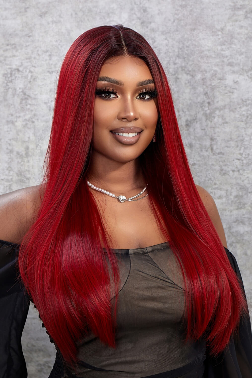 13*2&quot; Lace Front Wigs Synthetic Straight 26&quot; 150% Density Red Ombre One Size Accessories/Headwear by Trendsi | Fleurcouture