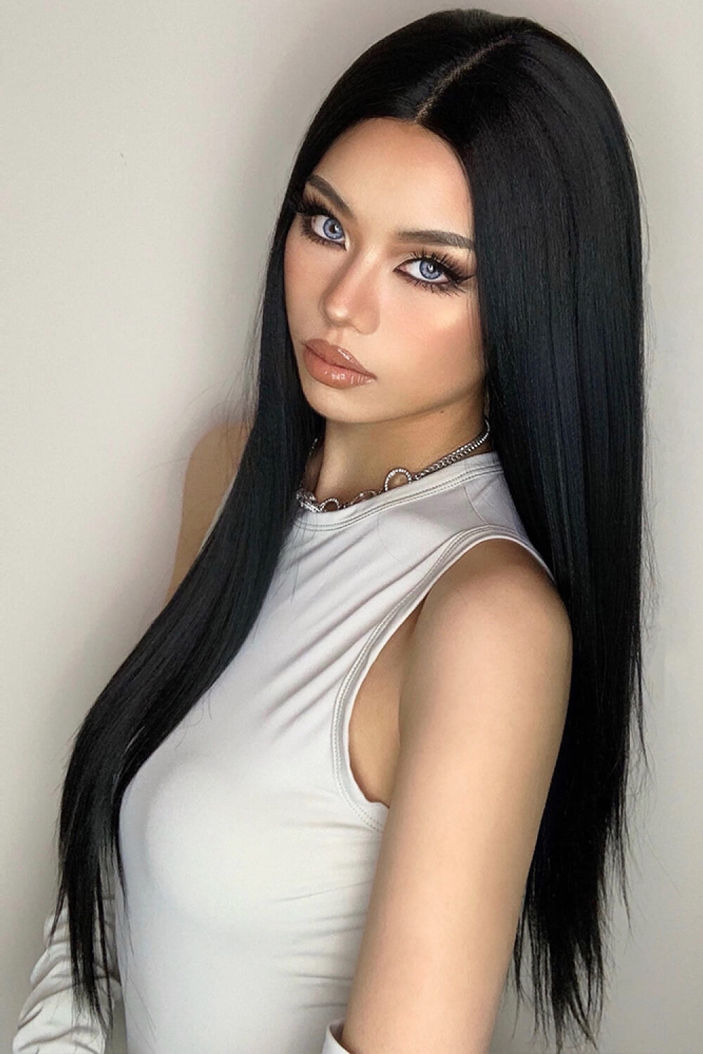 13*2&quot; Long Lace Front Straight Synthetic Wigs 26&quot; Long 150% Density Black One Size Hair Extensions by Trendsi | Fleurcouture