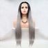 13*3" Lace Front Wigs Synthetic Long Straight 24" 130% Density Black/Grey One Size Accessories/Headwear by Trendsi | Fleurcouture