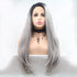 13*3" Lace Front Wigs Synthetic Long Straight 24" 130% Density Black/Grey One Size Hair Extensions by Trendsi | Fleurcouture