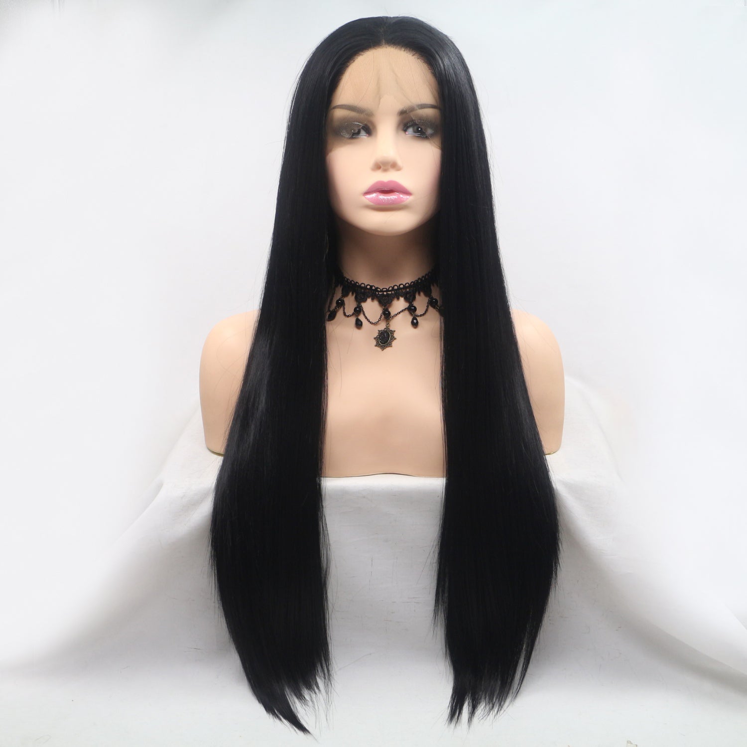 13*3&quot; Lace Front Wigs Synthetic Long Straight 24&quot; 130% Density Black One Size Hair Extensions by Trendsi | Fleurcouture