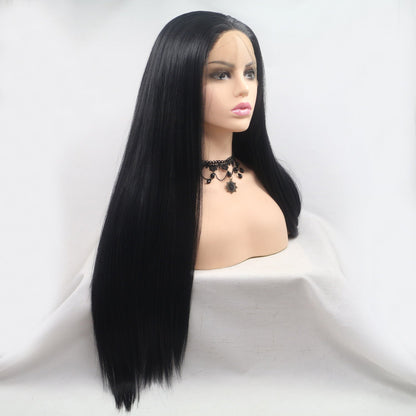 13*3&quot; Lace Front Wigs Synthetic Long Straight 24&quot; 130% Density Black One Size Hair Extensions by Trendsi | Fleurcouture