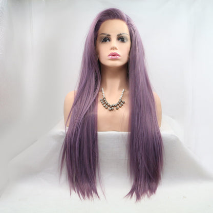 13*3&quot; Lace Front Wigs Synthetic Long Straight 24&quot; 130% Density Purple One Size Hair Extensions by Trendsi | Fleurcouture