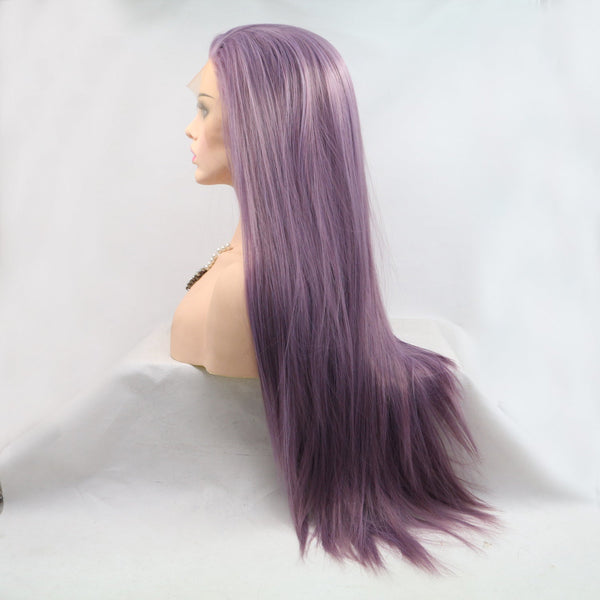 13*3" Lace Front Wigs Synthetic Long Straight 24" 130% Density Purple One Size Hair Extensions by Trendsi | Fleurcouture