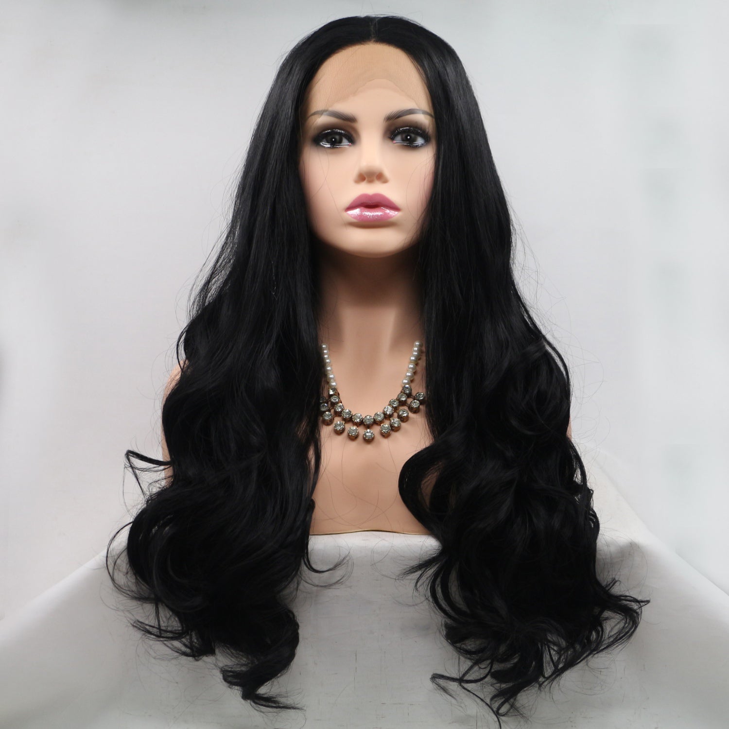 13*3&quot; Lace Front Wigs Synthetic Long Wavy 24&quot; 130% Density Black One Size Hair Extensions by Trendsi | Fleurcouture