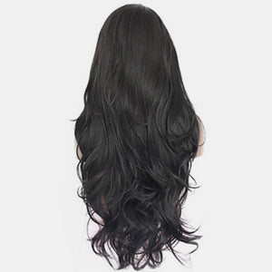 13*3" Lace Front Wigs Synthetic Long Wavy 24" 130% Density black One Size Hair Extensions by Trendsi | Fleurcouture