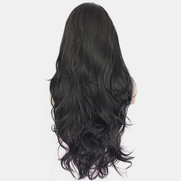 13*3" Lace Front Wigs Synthetic Long Wavy 24" 130% Density black One Size Hair Extensions by Trendsi | Fleurcouture
