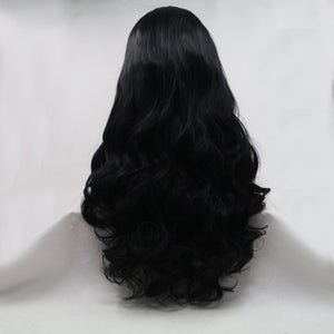 13*3" Lace Front Wigs Synthetic Long Wavy 24" 130% Density Black One Size Hair Extensions by Trendsi | Fleurcouture