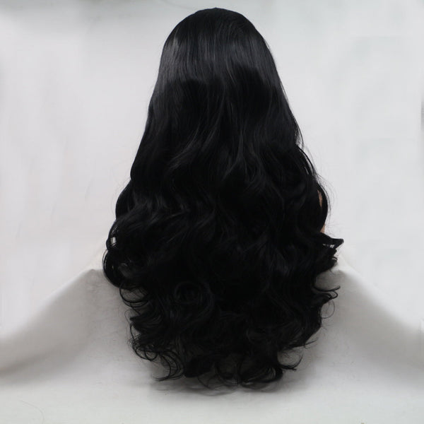 13*3" Lace Front Wigs Synthetic Long Wavy 24" 130% Density Black One Size Hair Extensions by Trendsi | Fleurcouture