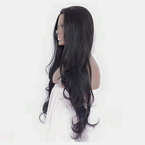 13*3" Lace Front Wigs Synthetic Long Wavy 24" 130% Density black One Size Hair Extensions by Trendsi | Fleurcouture