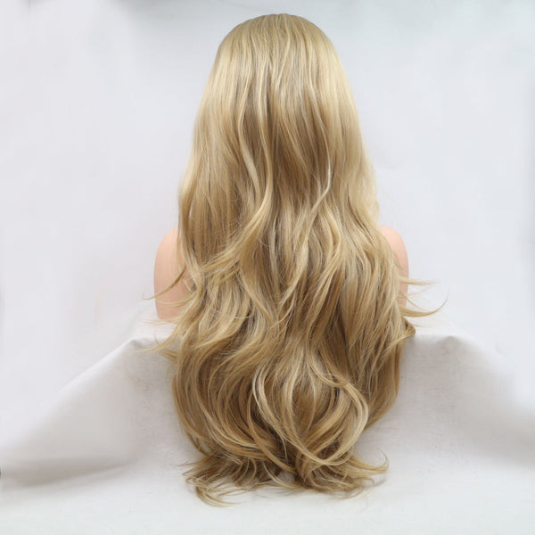 13*3" Lace Front Wigs Synthetic Long Wavy 24" 130% Density Brown/Khaki One Size by Trendsi | Fleurcouture