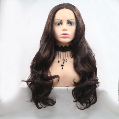 13*3&quot; Lace Front Wigs Synthetic Long Wavy 24&quot; 130% Density Brown One Size by Trendsi | Fleurcouture