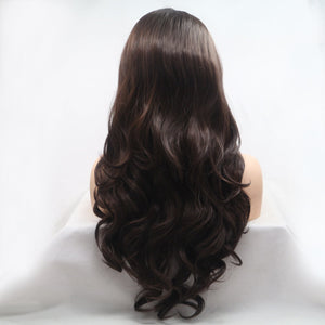 13*3" Lace Front Wigs Synthetic Long Wavy 24" 130% Density Brown One Size by Trendsi | Fleurcouture