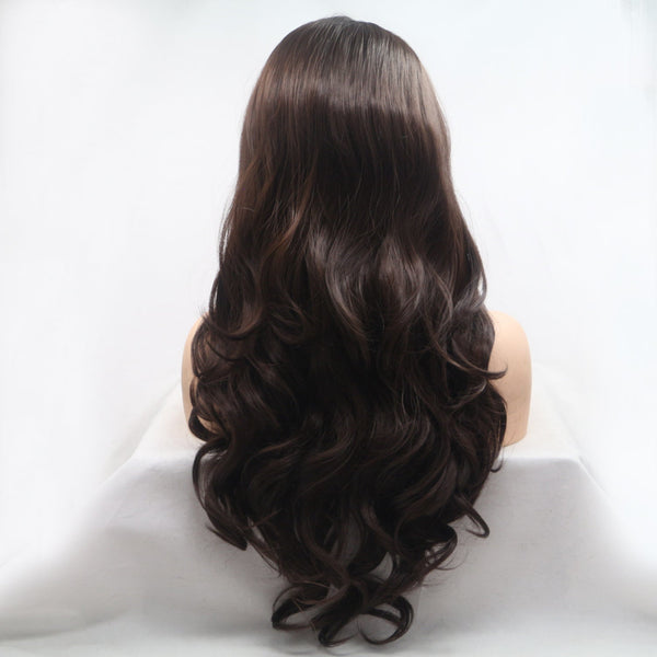 13*3" Lace Front Wigs Synthetic Long Wavy 24" 130% Density Brown One Size by Trendsi | Fleurcouture