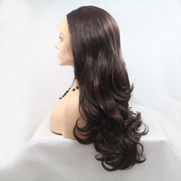 13*3" Lace Front Wigs Synthetic Long Wavy 24" 130% Density Brown One Size by Trendsi | Fleurcouture