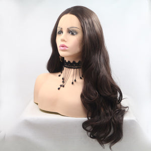 13*3" Lace Front Wigs Synthetic Long Wavy 24" 130% Density Brown One Size by Trendsi | Fleurcouture