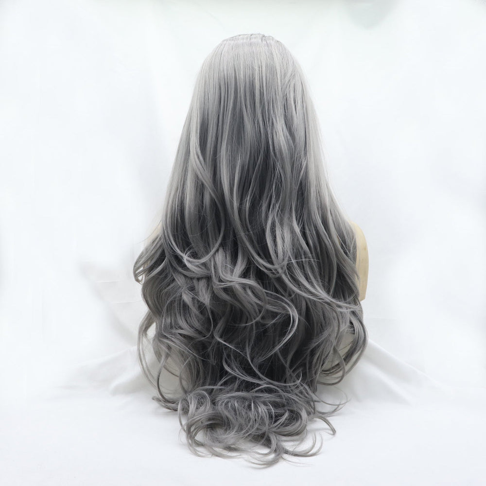 13*3" Lace Front Wigs Synthetic Long Wavy 24" 130% Density Grey One Size Hair Extensions by Trendsi | Fleurcouture