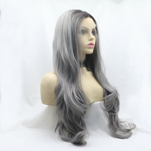 13*3" Lace Front Wigs Synthetic Long Wavy 24" 130% Density Grey One Size Hair Extensions by Trendsi | Fleurcouture