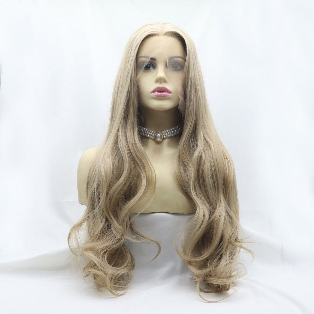 13*3&quot; Lace Front Wigs Synthetic Long Wavy 24&quot; 130% Density Icy blonde One Size Hair Extensions by Trendsi | Fleurcouture