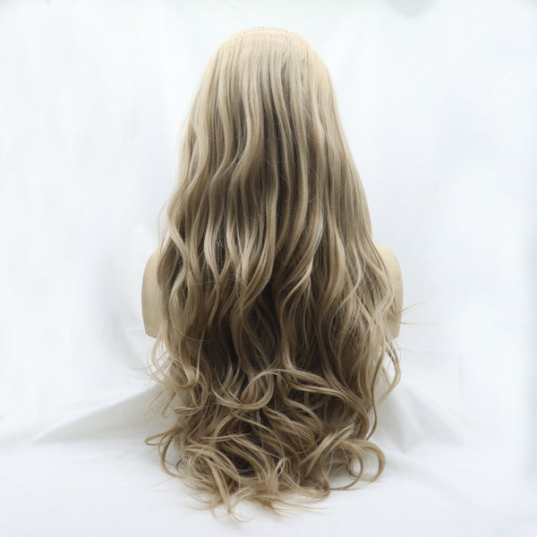 13*3" Lace Front Wigs Synthetic Long Wavy 24" 130% Density Icy blonde One Size Hair Extensions by Trendsi | Fleurcouture