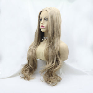 13*3" Lace Front Wigs Synthetic Long Wavy 24" 130% Density Icy blonde One Size Hair Extensions by Trendsi | Fleurcouture