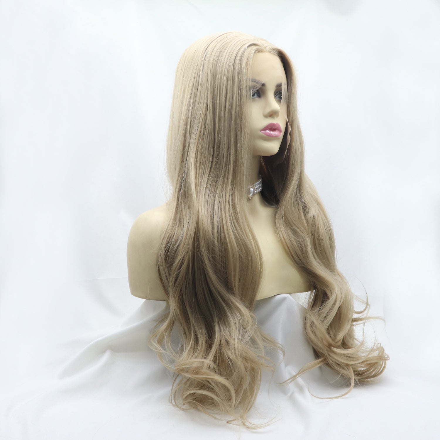 13*3&quot; Lace Front Wigs Synthetic Long Wavy 24&quot; 130% Density Icy blonde One Size Hair Extensions by Trendsi | Fleurcouture