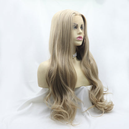 13*3&quot; Lace Front Wigs Synthetic Long Wavy 24&quot; 130% Density Icy blonde One Size Hair Extensions by Trendsi | Fleurcouture