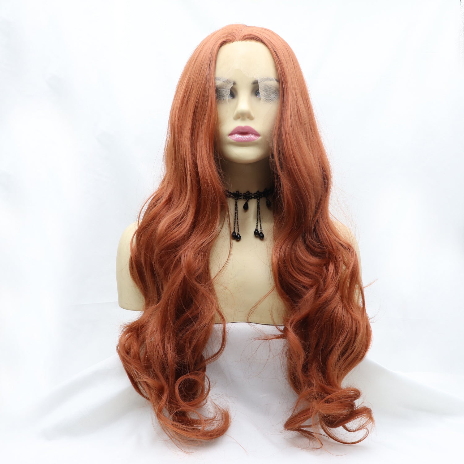 13*3&quot; Lace Front Wigs Synthetic Long Wavy 24&quot; 130% Density Orange One Size Accessories by Trendsi | Fleurcouture