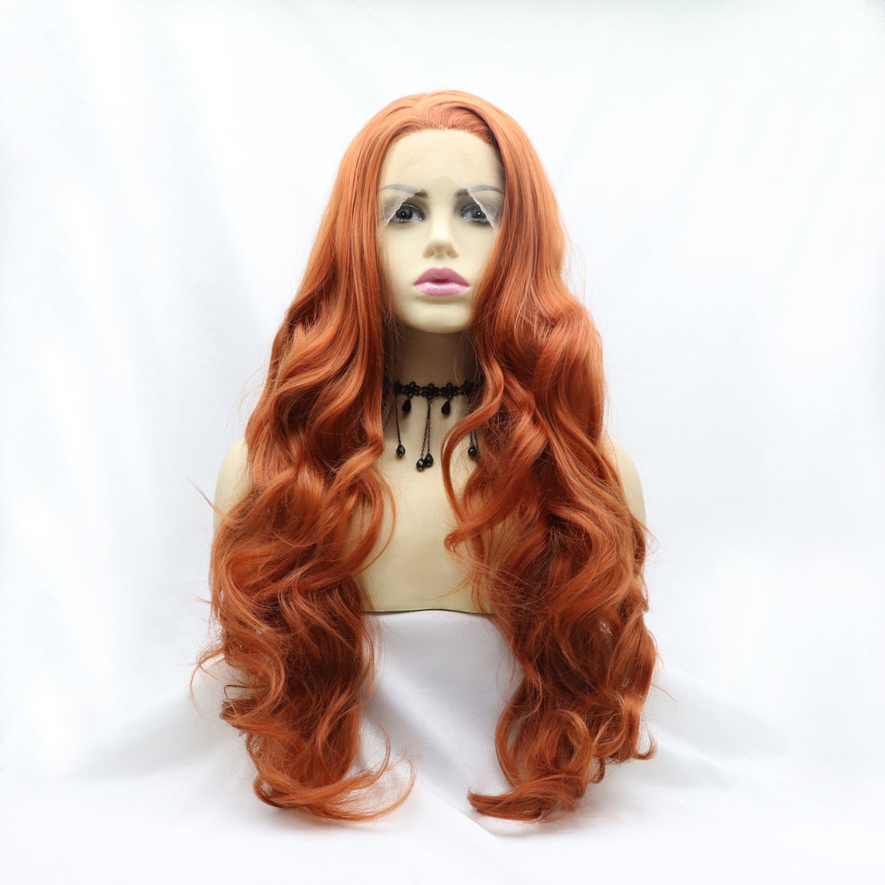 13*3" Lace Front Wigs Synthetic Long Wavy 24" 130% Density Orange One Size Hair Extensions by Trendsi | Fleurcouture