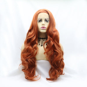 13*3" Lace Front Wigs Synthetic Long Wavy 24" 130% Density Orange One Size Hair Extensions by Trendsi | Fleurcouture