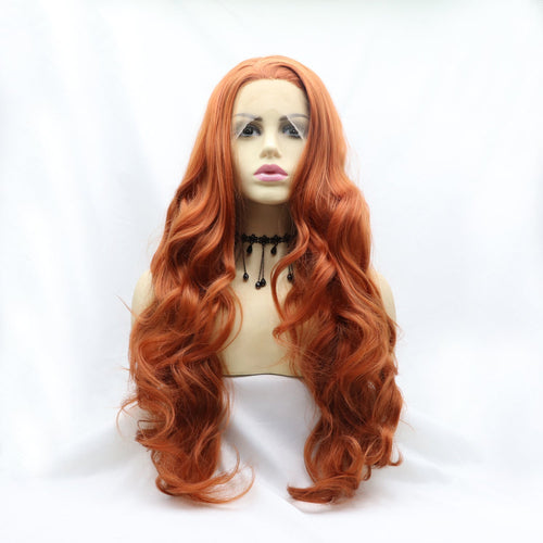 13*3" Lace Front Wigs Synthetic Long Wavy 24" 130% Density Orange One Size Hair Extensions by Trendsi | Fleurcouture
