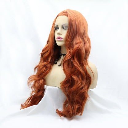 13*3&quot; Lace Front Wigs Synthetic Long Wavy 24&quot; 130% Density Orange One Size Hair Extensions by Trendsi | Fleurcouture