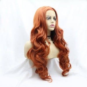 13*3" Lace Front Wigs Synthetic Long Wavy 24" 130% Density Orange One Size Hair Extensions by Trendsi | Fleurcouture