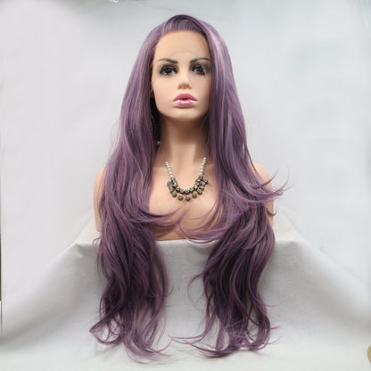 13*3&quot; Lace Front Wigs Synthetic Long Wavy 24&quot; 130% Density Purple One Size by Trendsi | Fleurcouture