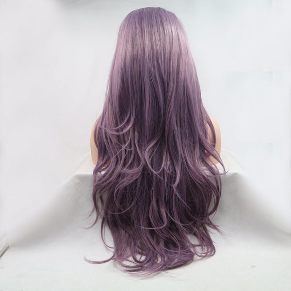 13*3" Lace Front Wigs Synthetic Long Wavy 24" 130% Density Purple One Size by Trendsi | Fleurcouture