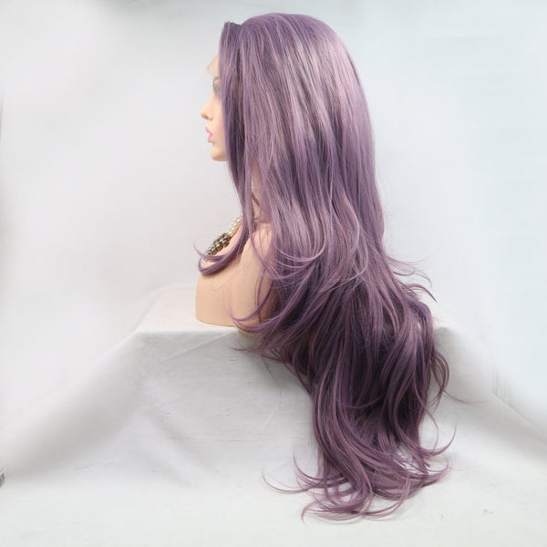 13*3" Lace Front Wigs Synthetic Long Wavy 24" 130% Density Purple One Size by Trendsi | Fleurcouture