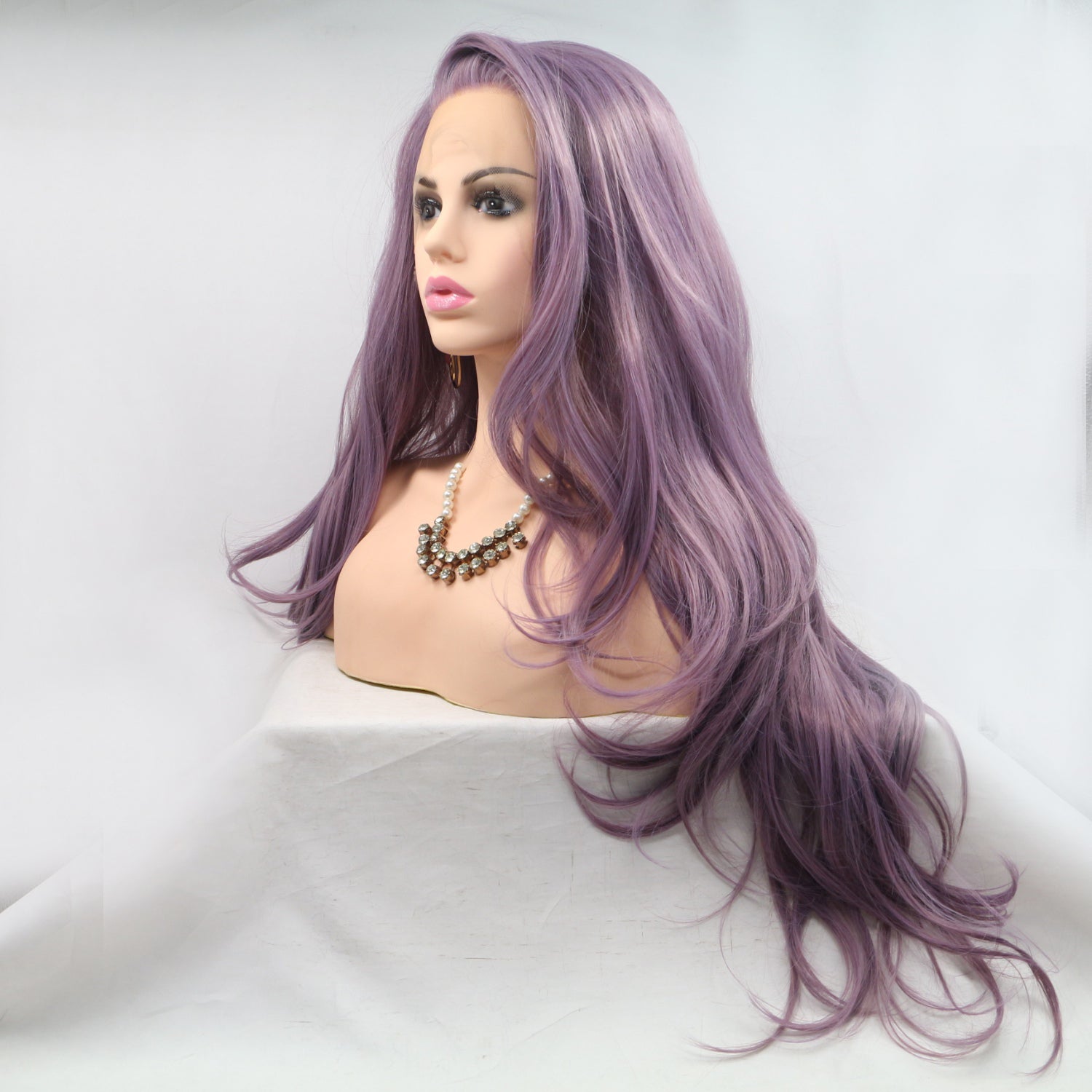 13*3&quot; Lace Front Wigs Synthetic Long Wavy 24&quot; 130% Density Purple One Size by Trendsi | Fleurcouture