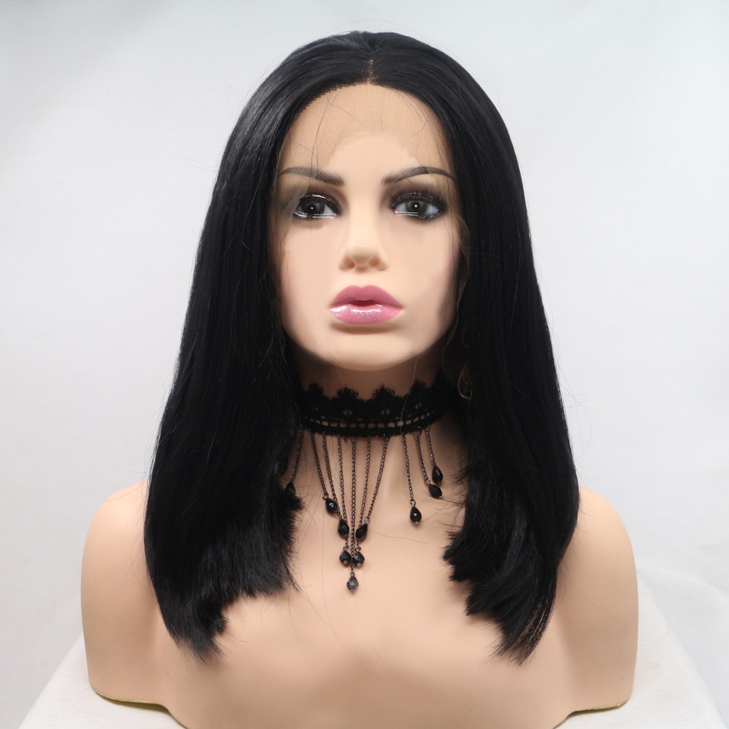 13*3&quot; Lace Front Wigs Synthetic Mid-length Straight 12&quot; 130% Density Black One Size Hair Extensions by Trendsi | Fleurcouture