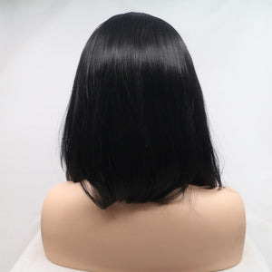 13*3" Lace Front Wigs Synthetic Mid-length Straight 12" 130% Density Black One Size Hair Extensions by Trendsi | Fleurcouture