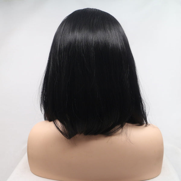 13*3" Lace Front Wigs Synthetic Mid-length Straight 12" 130% Density Black One Size Hair Extensions by Trendsi | Fleurcouture