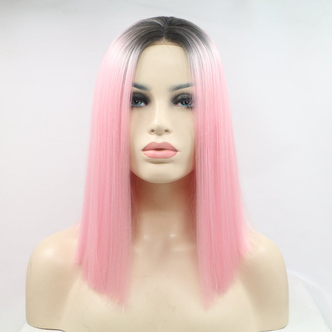 13*3&quot; Lace Front Wigs Synthetic Mid-length Straight 12&quot; 130% Density Black/Pink One Size Hair Extensions by Trendsi | Fleurcouture