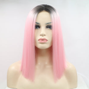 13*3" Lace Front Wigs Synthetic Mid-length Straight 12" 130% Density Black/Pink One Size Hair Extensions by Trendsi | Fleurcouture