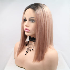 13*3" Lace Front Wigs Synthetic Mid-length Straight 12" 130% Density Black/Pink One Size by Trendsi | Fleurcouture
