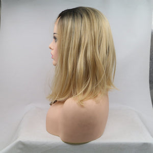 13*3" Lace Front Wigs Synthetic Mid-length Straight 12" 130% Density Brown/Khaki One Size Hair Extensions by Trendsi | Fleurcouture