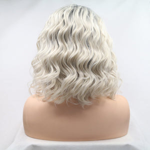 13*3" Lace Front Wigs Synthetic Mid-length Wavy 12" 130% Density Black/White One Size Hair Extensions by Trendsi | Fleurcouture