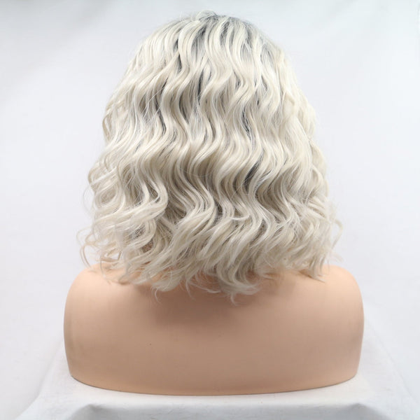 13*3" Lace Front Wigs Synthetic Mid-length Wavy 12" 130% Density Black/White One Size Hair Extensions by Trendsi | Fleurcouture